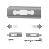 Pen Drive USB x64 GB COOL (3em1) Lightning/Type-C USB Cinza