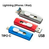 Pen Drive USB x64 GB COOL (3em1) Lightning/Type-C USB Cinza