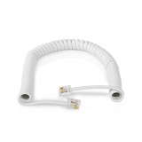 Cabo Telefone M/M Enrolado Branco 2mts RJ10 Nedis