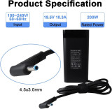 Carregador p/portatil HP 19.5v/200W/10.3A (ficha 4.5x3.0mm)