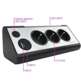 Regua 3 tomadas +usb-a + usb-c Nanocable c/int. 1.5 mt Preto