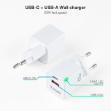 Carregador TooQ TQWC-QCPD20WT/1x USB-C/1xUSB-A /20W/Branco