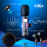 Pack de 2 Microfones S/Fios p/iPhone, Android, iPad e PC