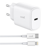 Carregador (PD) USB-C COOL (25 W) Branco+Cabo Lightning