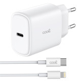 Carregador (PD) USB-C COOL (25 W) Branco+Cabo Lightning