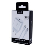 Carregador (PD) USB-C COOL (25 W) Branco+Cabo Lightning